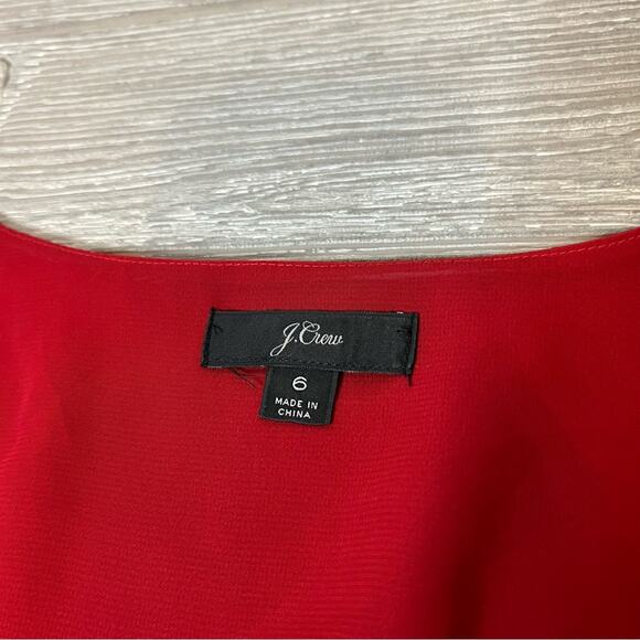 J. Crew Red Satin Peplum Crepe Top button front - Picture 7 of 10